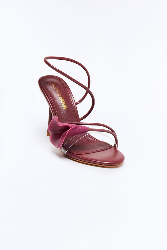 Resort Flower Slingback Heels - Burgundy