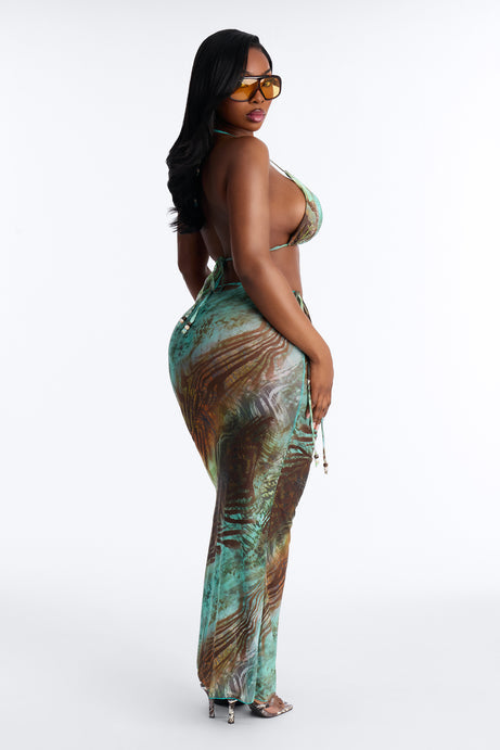 Chantel 3 Piece Bikini And Sarong Set - Green/combo