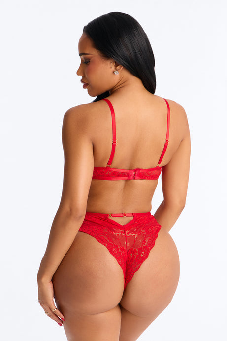Feels So Real Lace Crotchless Teddy - Red