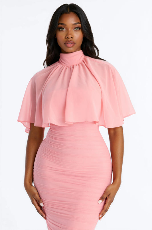 Solstice Drape Mesh Gown - Blush