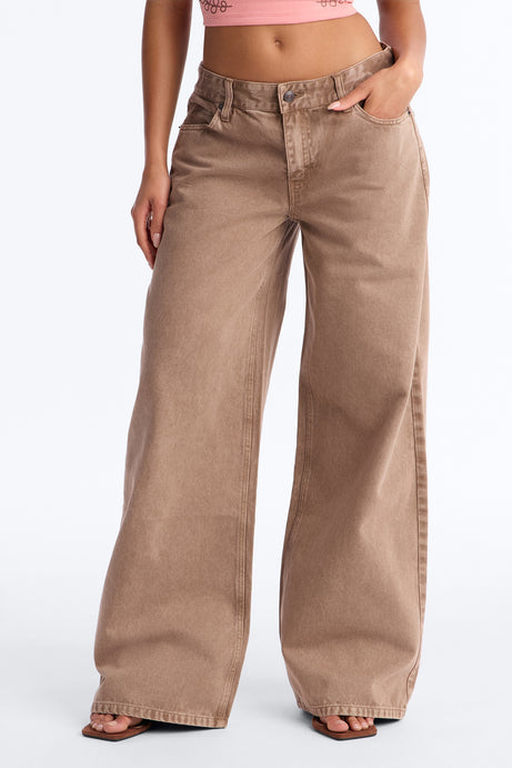 Ashland Non Stretch Loose Jeans - Brown