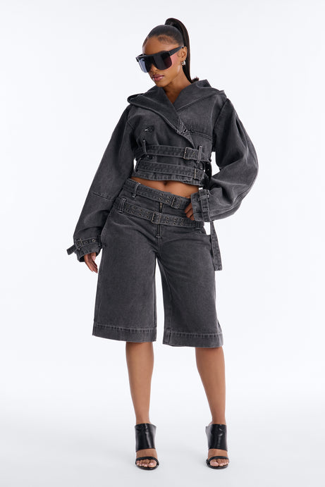 Loving London Hooded Denim Crop Trench - Grey