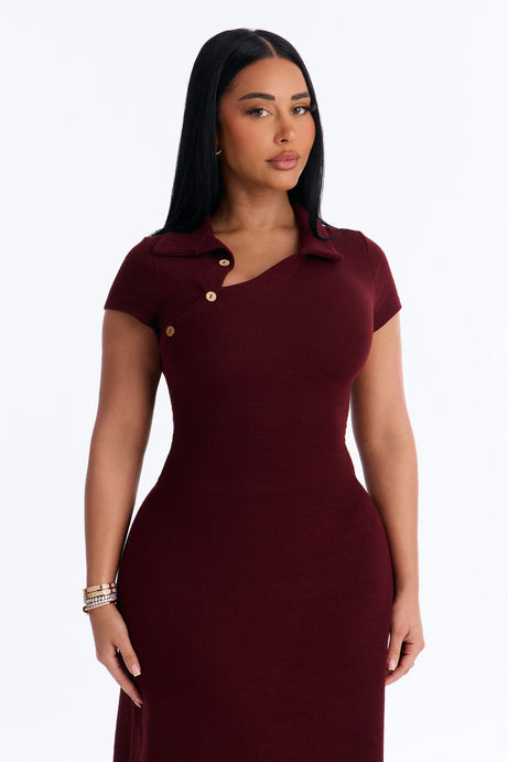 Drew Collar Sweater Midi Dress - Burgundy