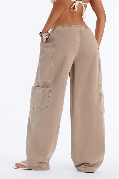 Island Time Tie Waist Jeans - Khaki