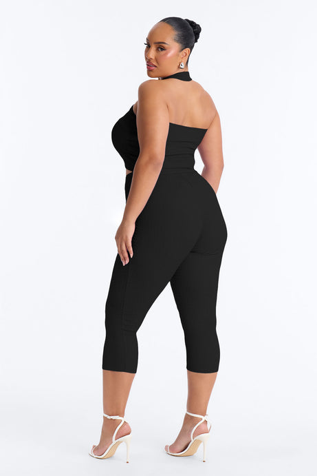 Delilah Textured Halter Capri Pant Set - Black