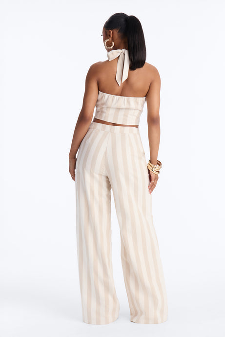 Cruise Attire High Rise Striped Linen Pant 33″ - Taupe/combo