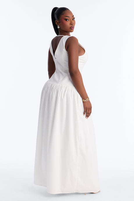 Everly Drop Waist Button Up Maxi Dress - White