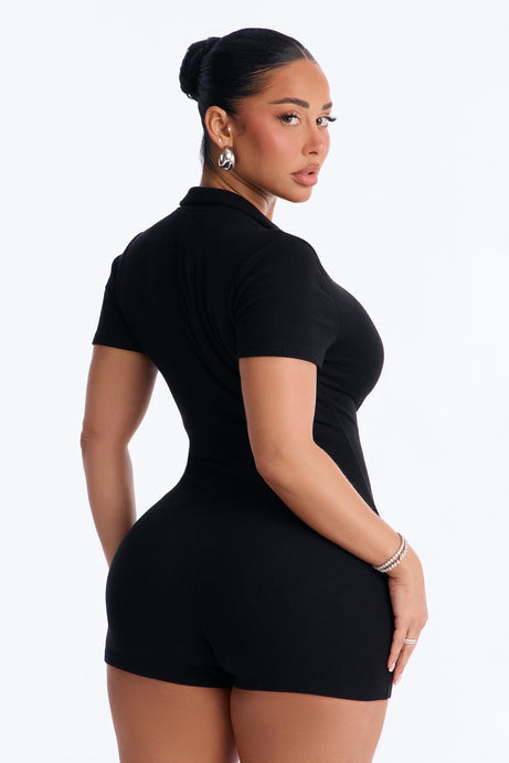 Hailey Ribbed Micro Short Romper - Black