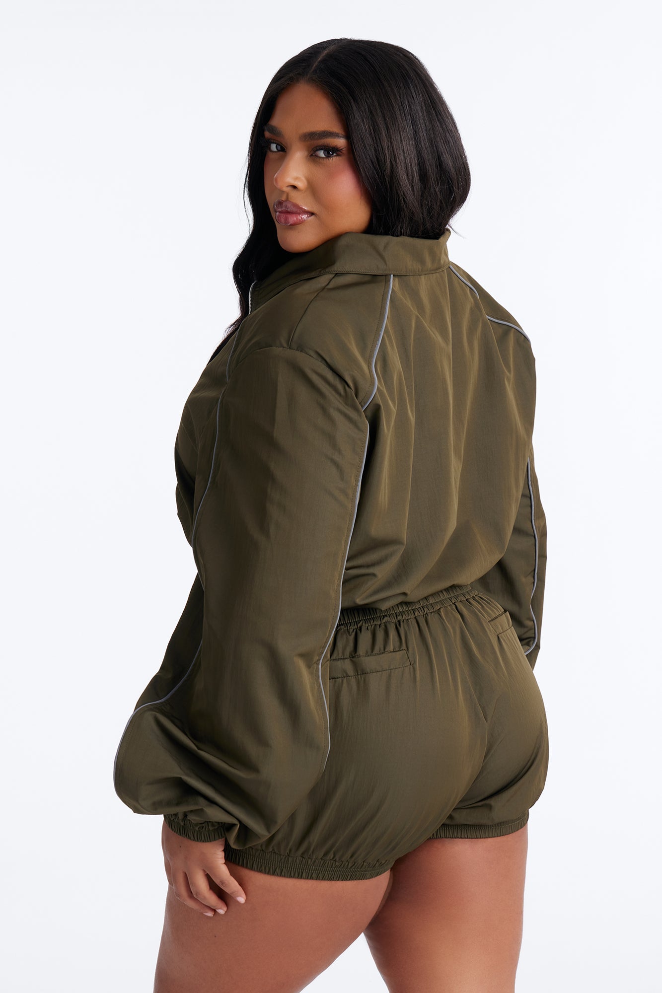 Make A Move Windbreaker Cropped Funnel Neck Jacket - Olive
