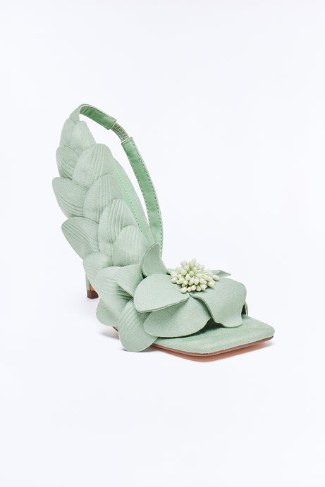 Elopement Flower Slingback Heels - Green