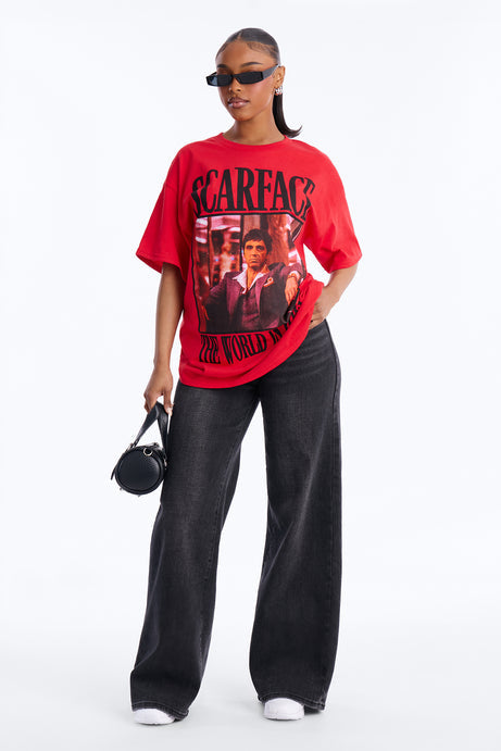 Scarface Multi Photo Oversized Tee - Red