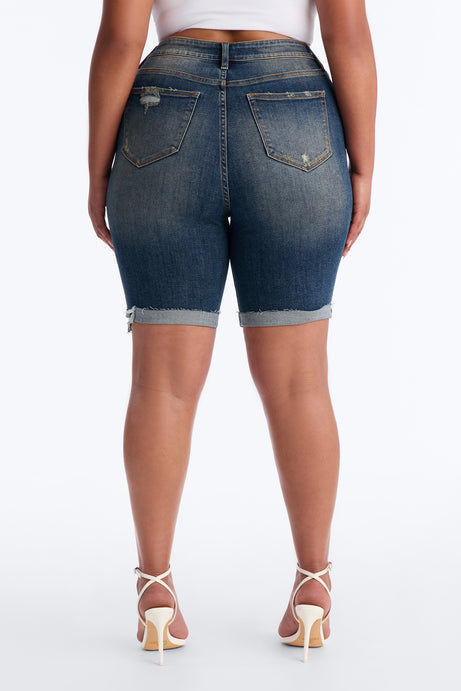 Almost There Stretch Denim Bermuda Shorts - Vintage Wash