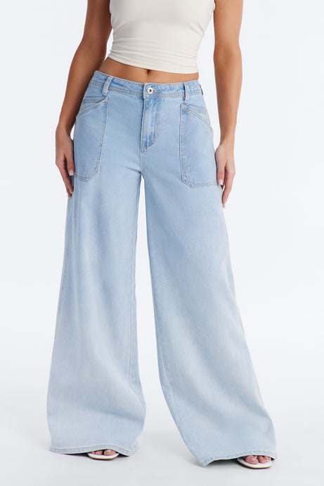 Sandbar Drapey Wide Leg Jeans - Light Wash