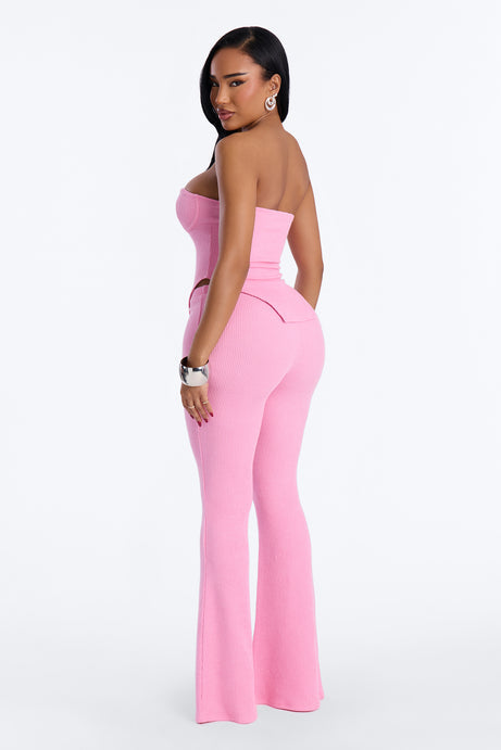 Call My Name Ribbed Pant Set - Pink