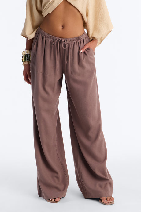 Seaside Soiree Wide Leg Linen Pant - Caffe