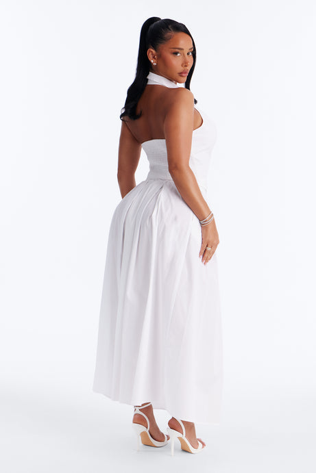 Lana Poplin Halter Maxi Skirt Set - White