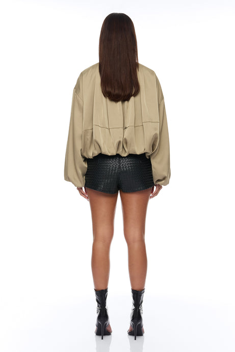 Marianna Balloon Sleeve Satin Jacket - Sage