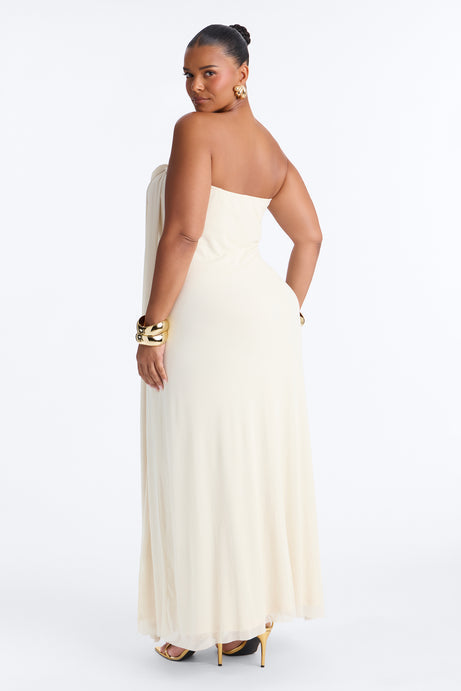 Marielle Draped Mesh Maxi Dress - Cream