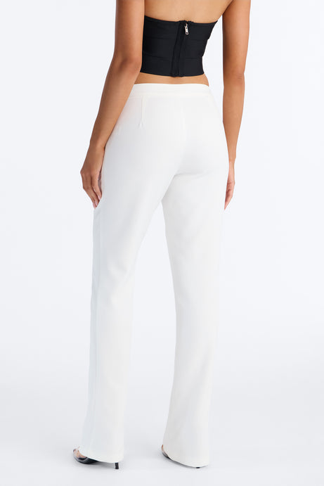 Jade Button Front Straight Leg Trouser - Ivory