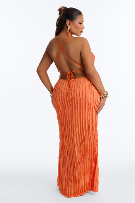 Like No Other Textured Maxi Dress - Coral