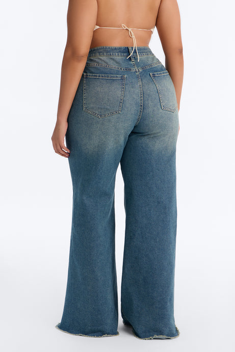 City Girl Stretch Wide Leg Jeans - Vintage Wash