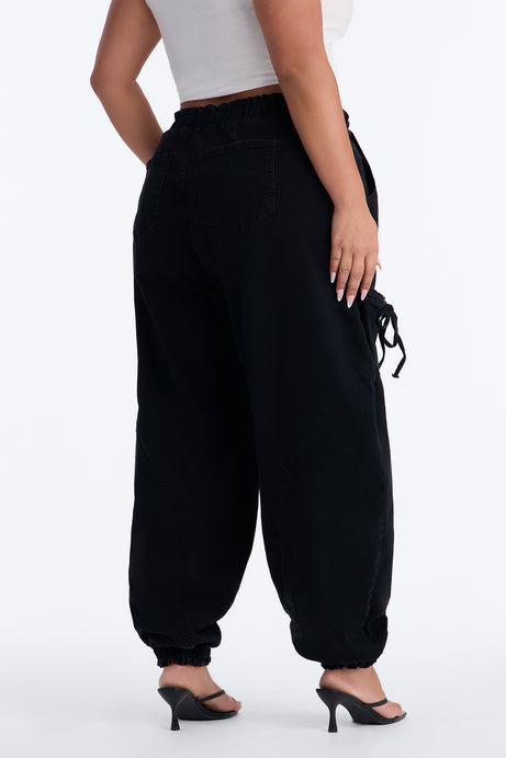 Sunbound Tie Waist Stretch Denim Joggers - Black