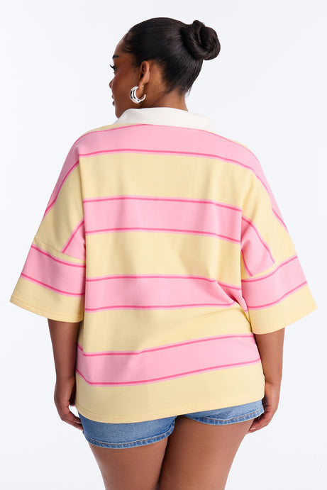 Emerson Striped Short Sleeve Polo Top - Yellow/combo