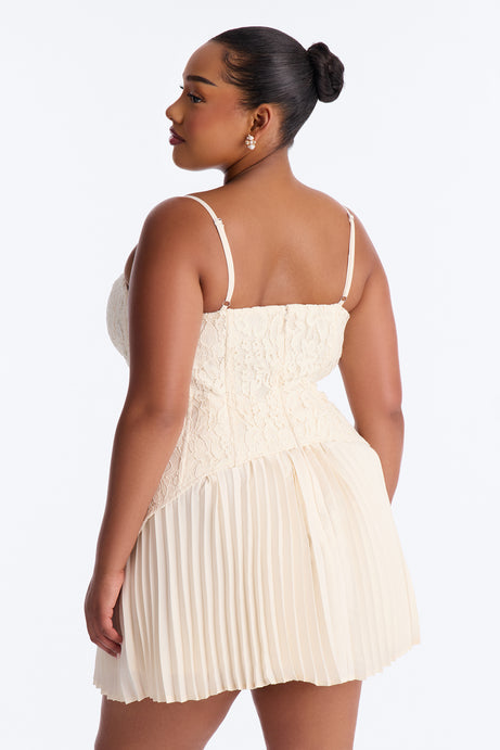 Daniella Lace Corset Pleated Mini Dress - Cream
