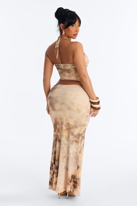 Marisel Mesh Maxi Skirt Set - Taupe