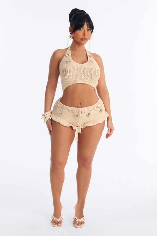 Beach Crush Seashell Crochet Halter Top - Natural