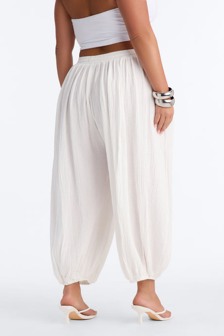 Piper Low Rise Cotton Gauze Balloon Jogger Pant 28″ - White