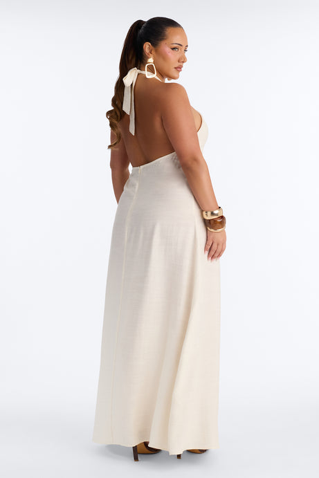 Casually Allure Linen Maxi Dress - Off White