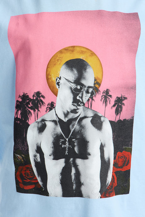 Tupac Sunset Palm Tee - Light Blue