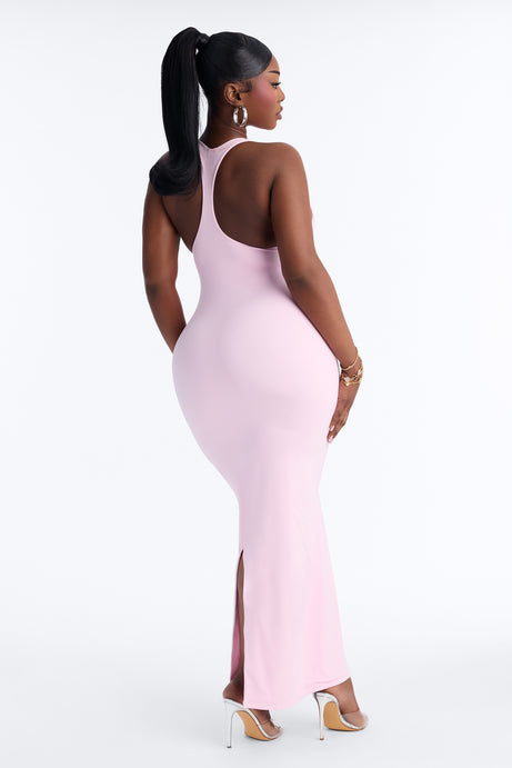 Second Skin Double Lined U Neck Racerback Maxi Dress - Light Pink