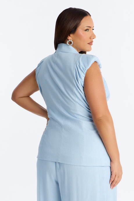 Nhulla Sleeveless Ruched Linen Blazer - Blue