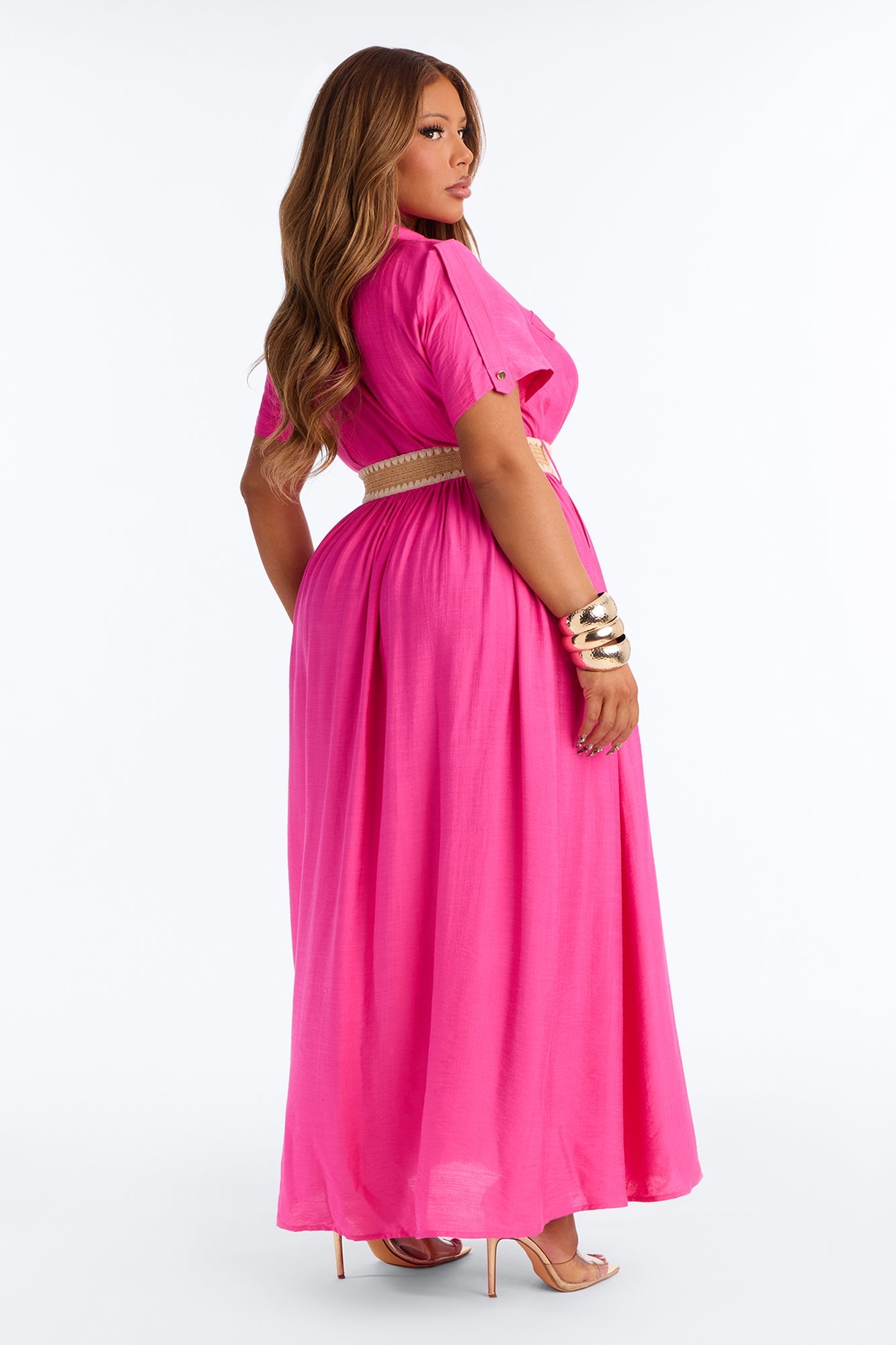 Laurel Linen Maxi Shirt Dress - HotPink