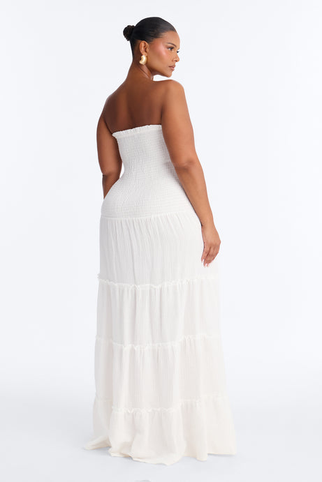 Kellie Smocked Drop Waist Maxi Dress - White