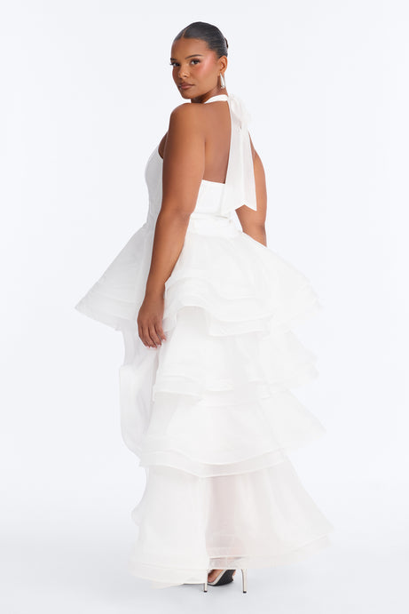 Mila Sequin High Low Gown - White