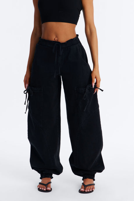 Sunbound Tie Waist Stretch Denim Joggers - Black
