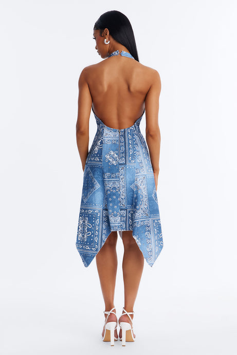 Karly Bandana Denim Midi Dress - Denim