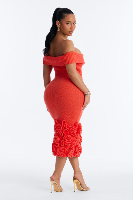 Simone Rose Sweater Midi Dress - Orange