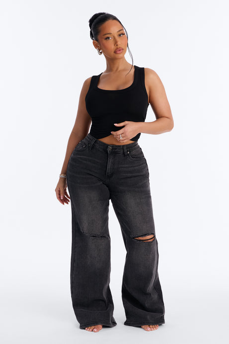 Back To Reality Ripped Straight Leg Jeans - Black Wash