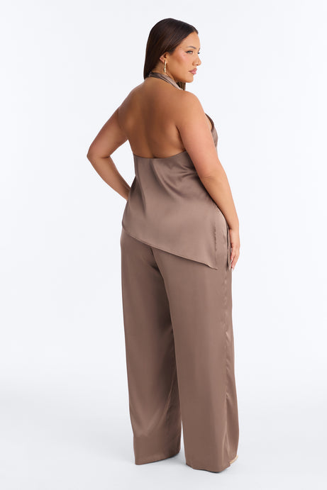Joana Satin Draped Jumpsuit - Mocha
