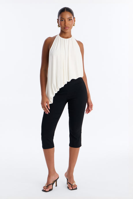 Selena Ruched Asymmetrical Halter Top - White