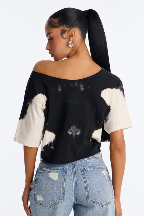 ACDC Bleached Off Shoulder Top - Black/combo