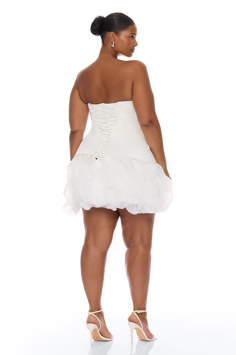 Ariana Bubble Satin Mini Dress - White