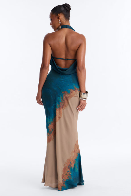 Through The Night Backless Maxi Dress - Teal/combo