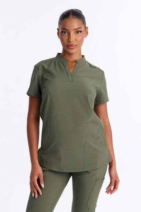 It's Go Time Collared Open Leg Uniform Scrub Set - Olive