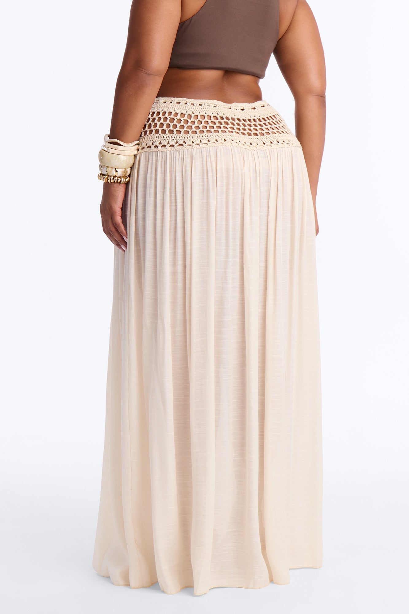 Boho Dreams Crochet Waistband Maxi Skirt - Natural