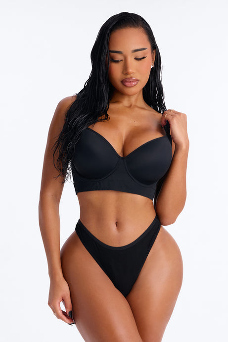 Lightweight Ribbed Lounge Thong Panty - Black